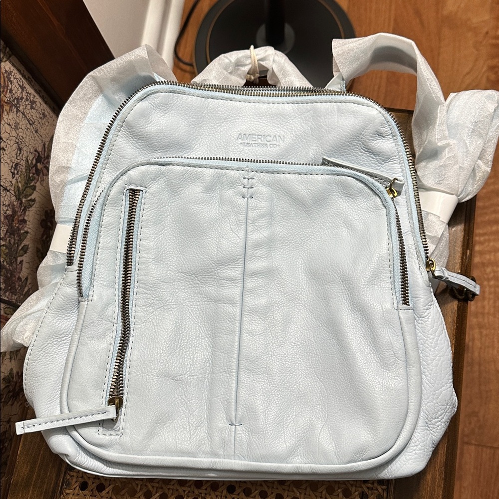 Light Blue American LeTher Co. Leather Women’s Backpack purse - NWT